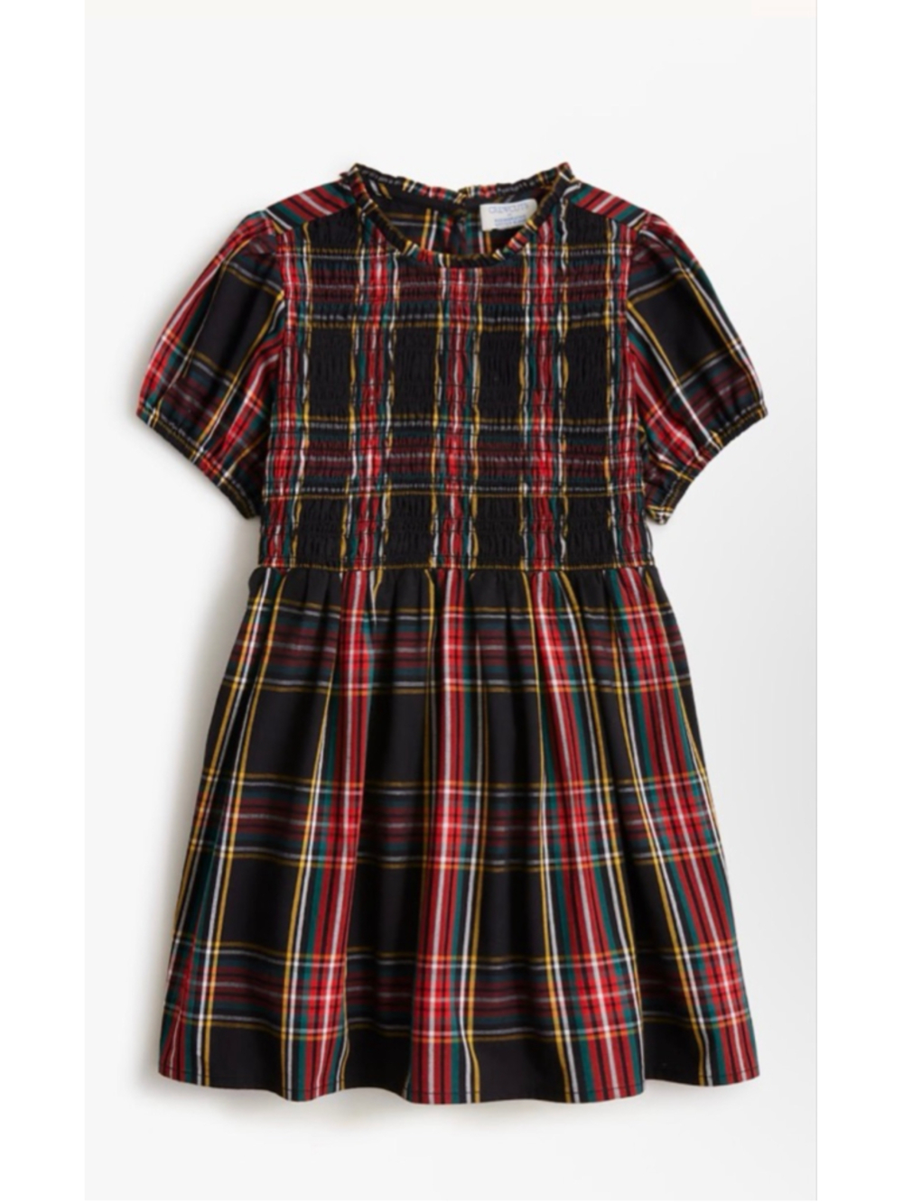 NWOT J. Crew Factory Stewart Tartan Black Girls Smocked Dress size 8